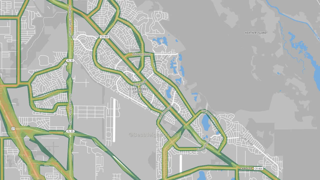 Silver Springs Shores, FL Map of Noise Levels in Silver Springs Shores