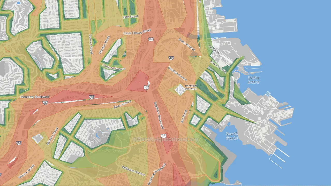 Silver Terrace, San Francisco, CA Map of Noise Levels in Silver Terrace