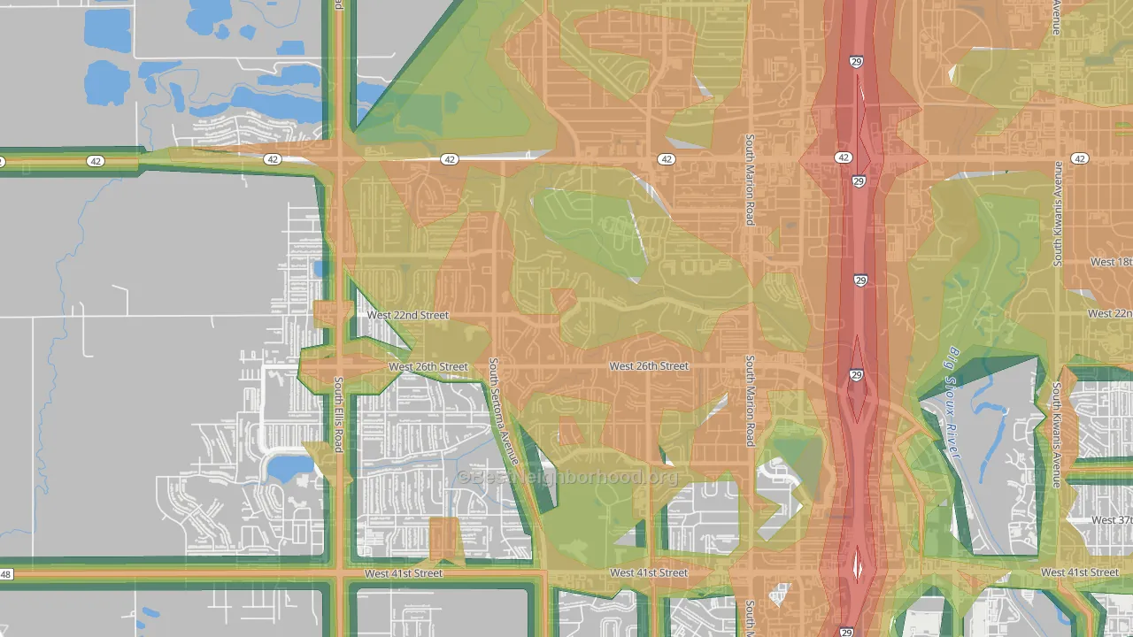 Silver Valley Addition, Sioux Falls, SD Map of Noise Levels in Silver Valley Addition