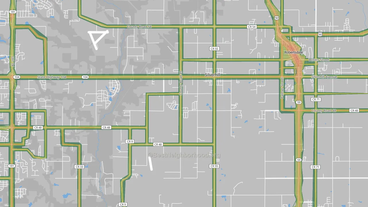 Silverhill, AL Map of Noise Levels in Silverhill