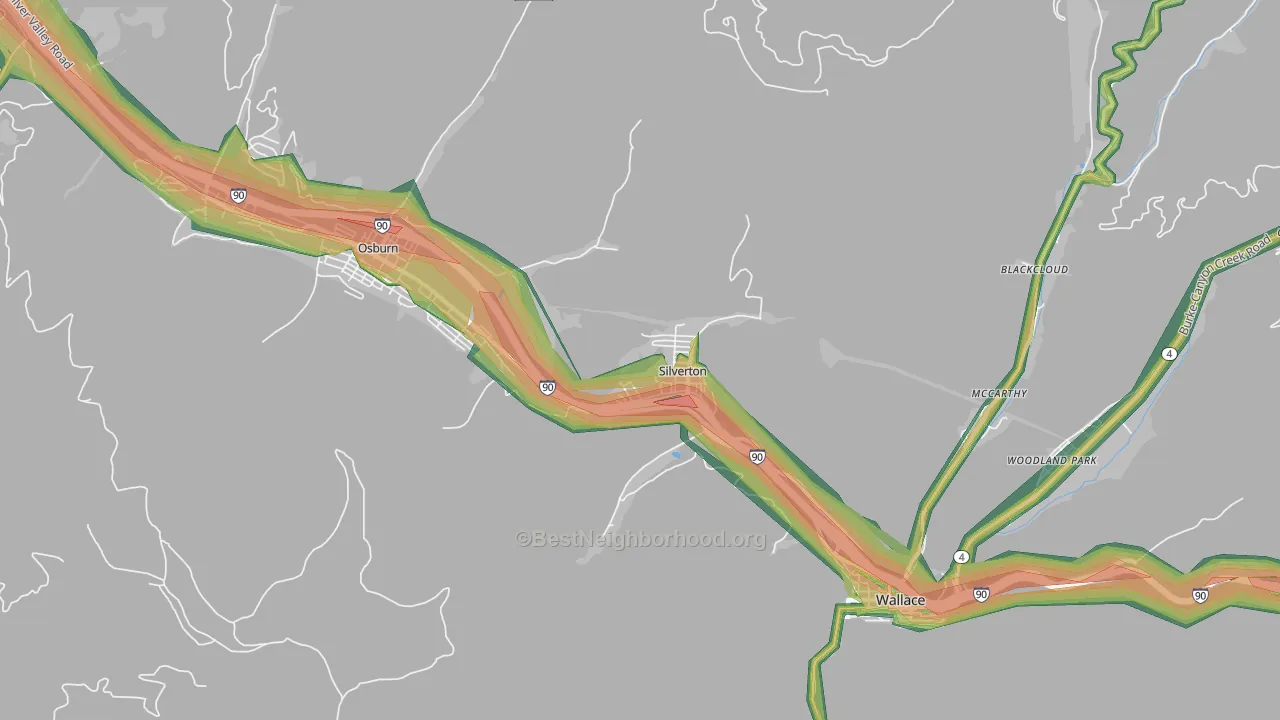 Silverton, ID Map of Noise Levels in Silverton