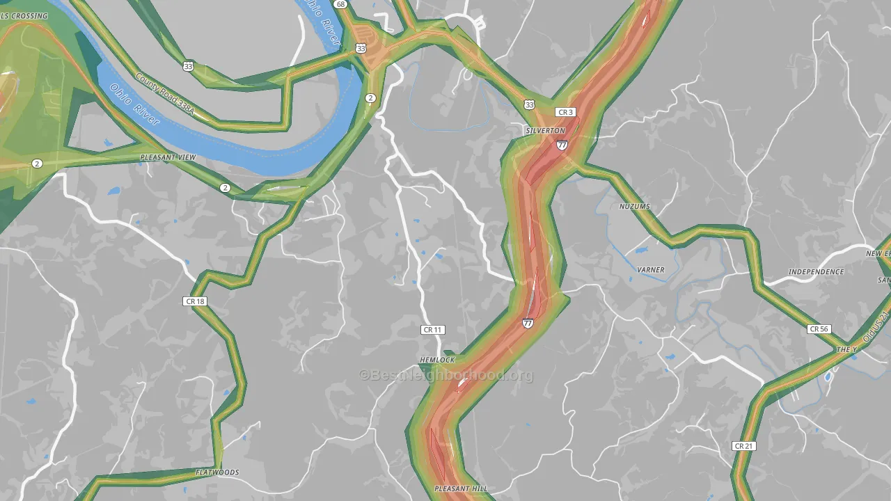 Silverton, WV Map of Noise Levels in Silverton