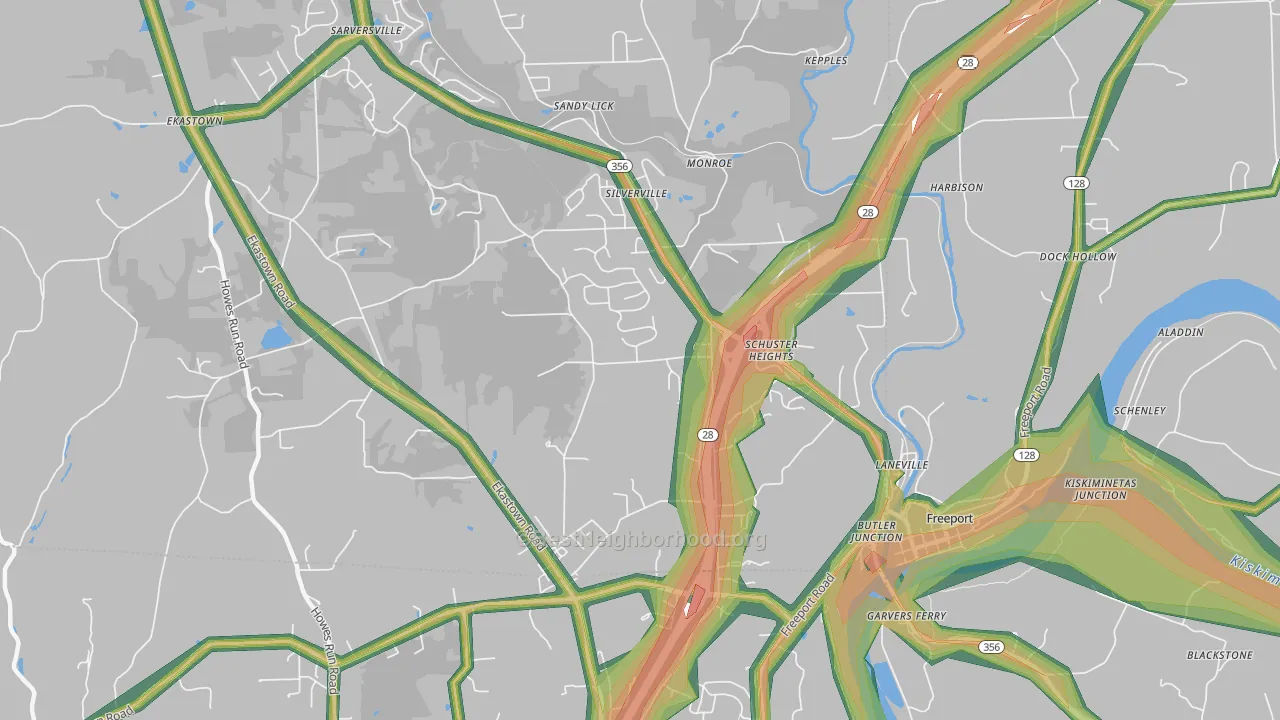 Silverville, PA Map of Noise Levels in Silverville