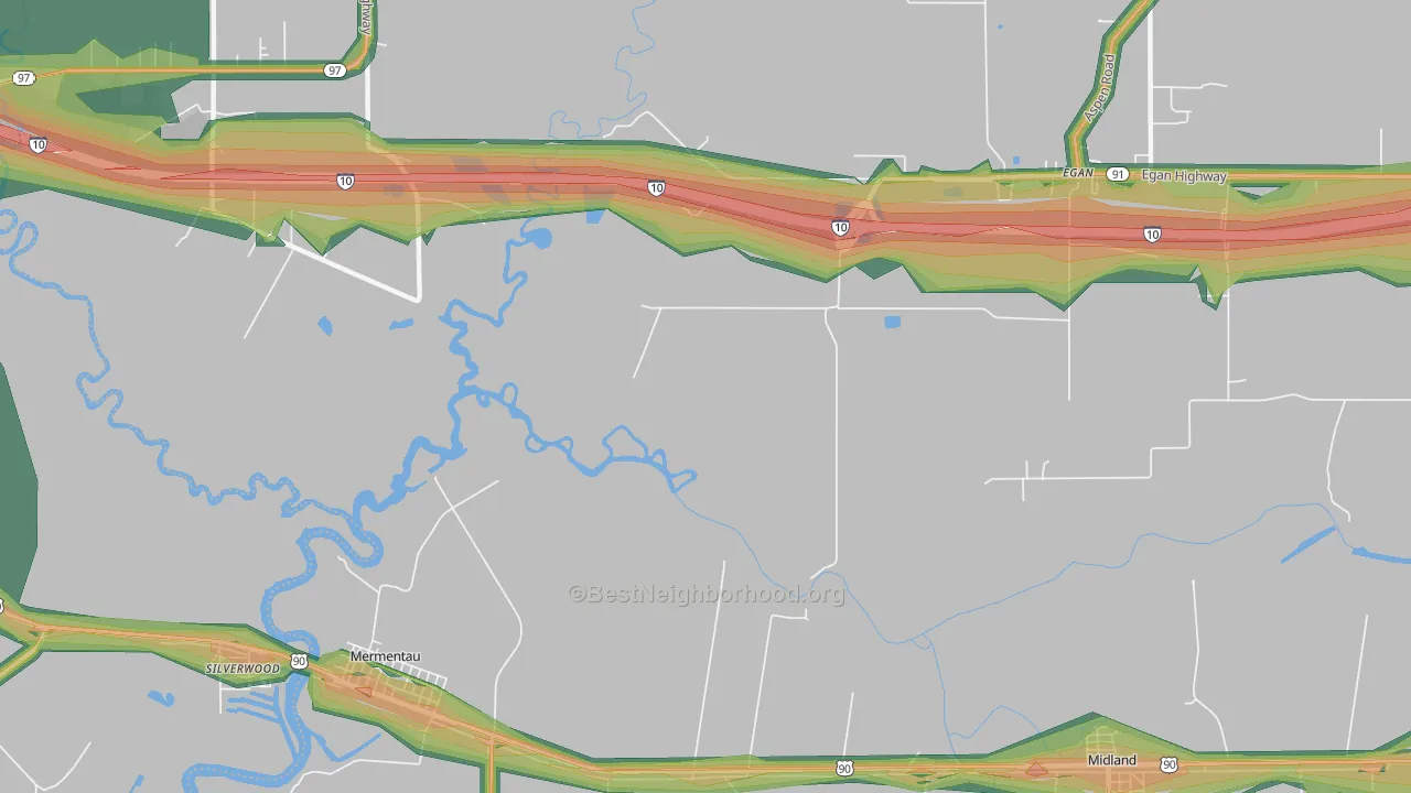 Silverwood, LA Map of Noise Levels in Silverwood