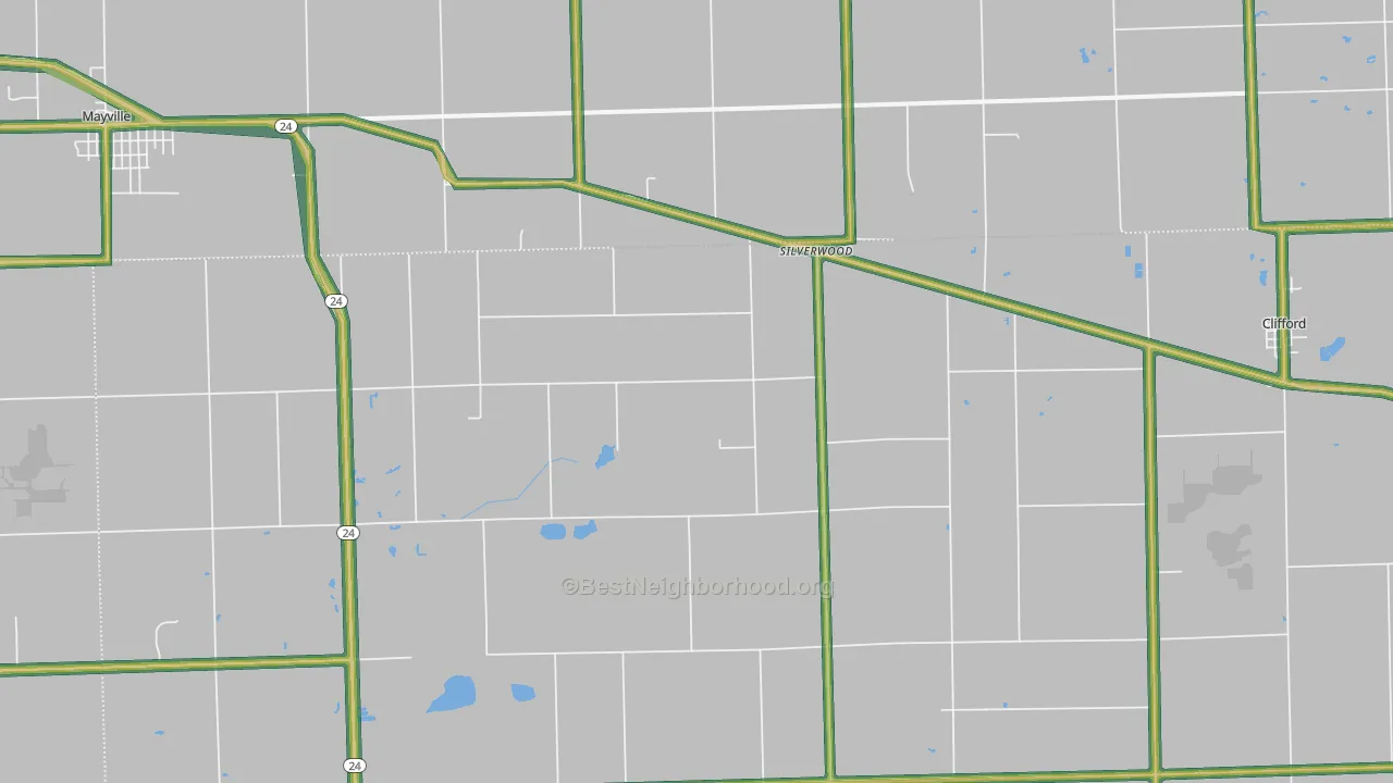 Silverwood, MI Map of Noise Levels in Silverwood