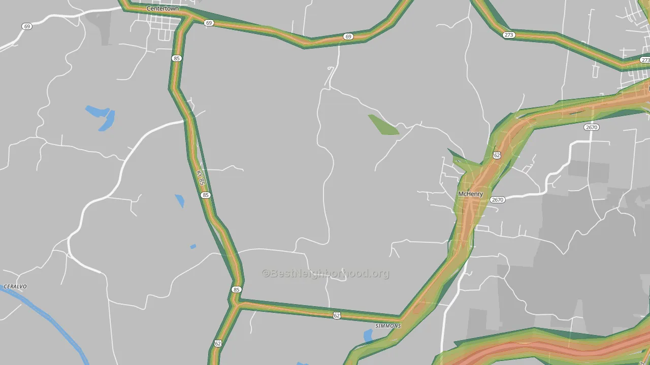 Simmons, KY Map of Noise Levels in Simmons