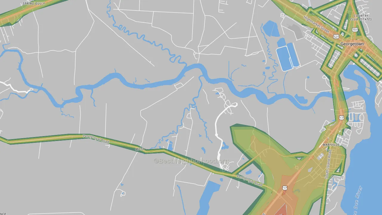 Simmonsville, SC Map of Noise Levels in Simmonsville