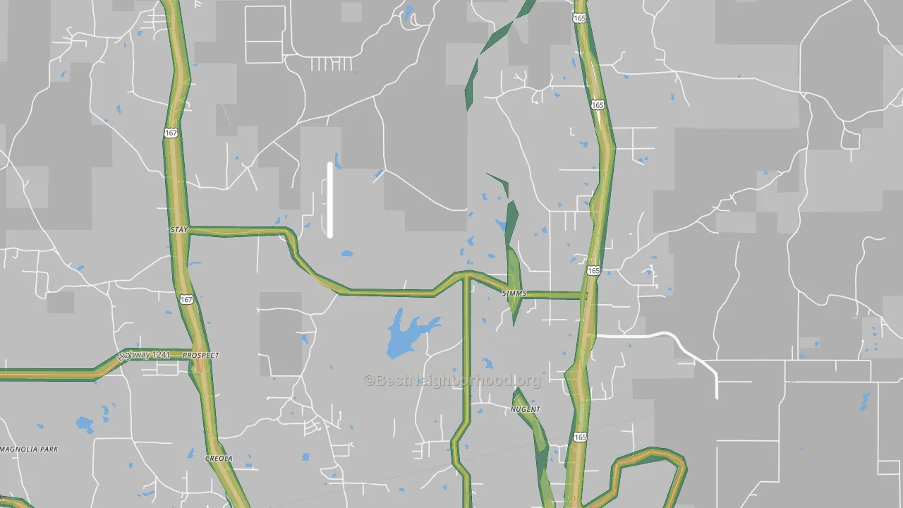 Simms, LA Map of Noise Levels in Simms