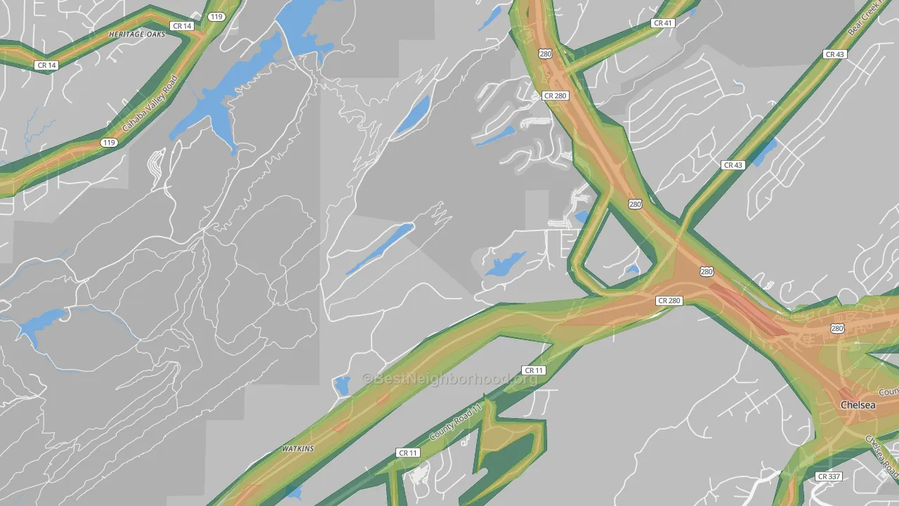 Simmsville, AL Map of Noise Levels in Simmsville