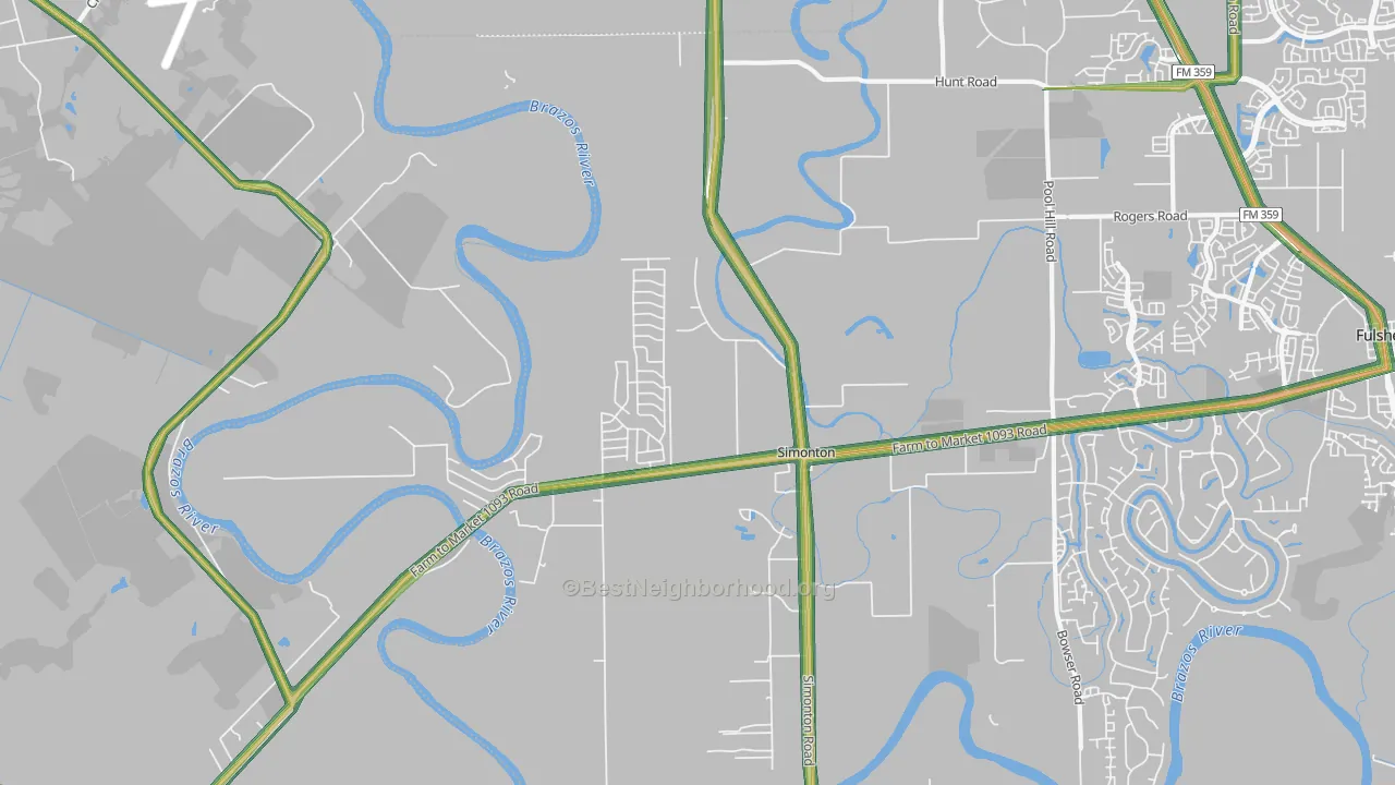 Simonton, TX Map of Noise Levels in Simonton
