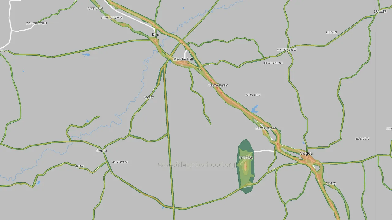 Simpson County, MS Map of Noise Levels in Simpson County