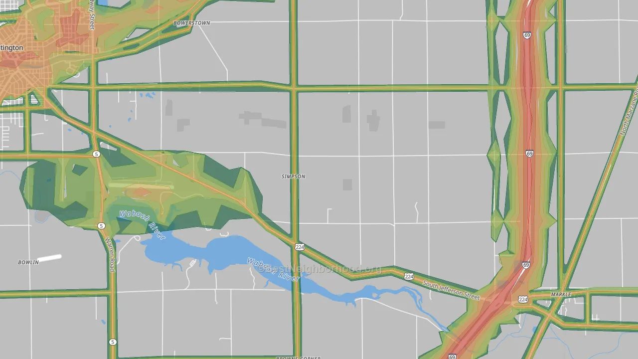 Simpson, IN Map of Noise Levels in Simpson