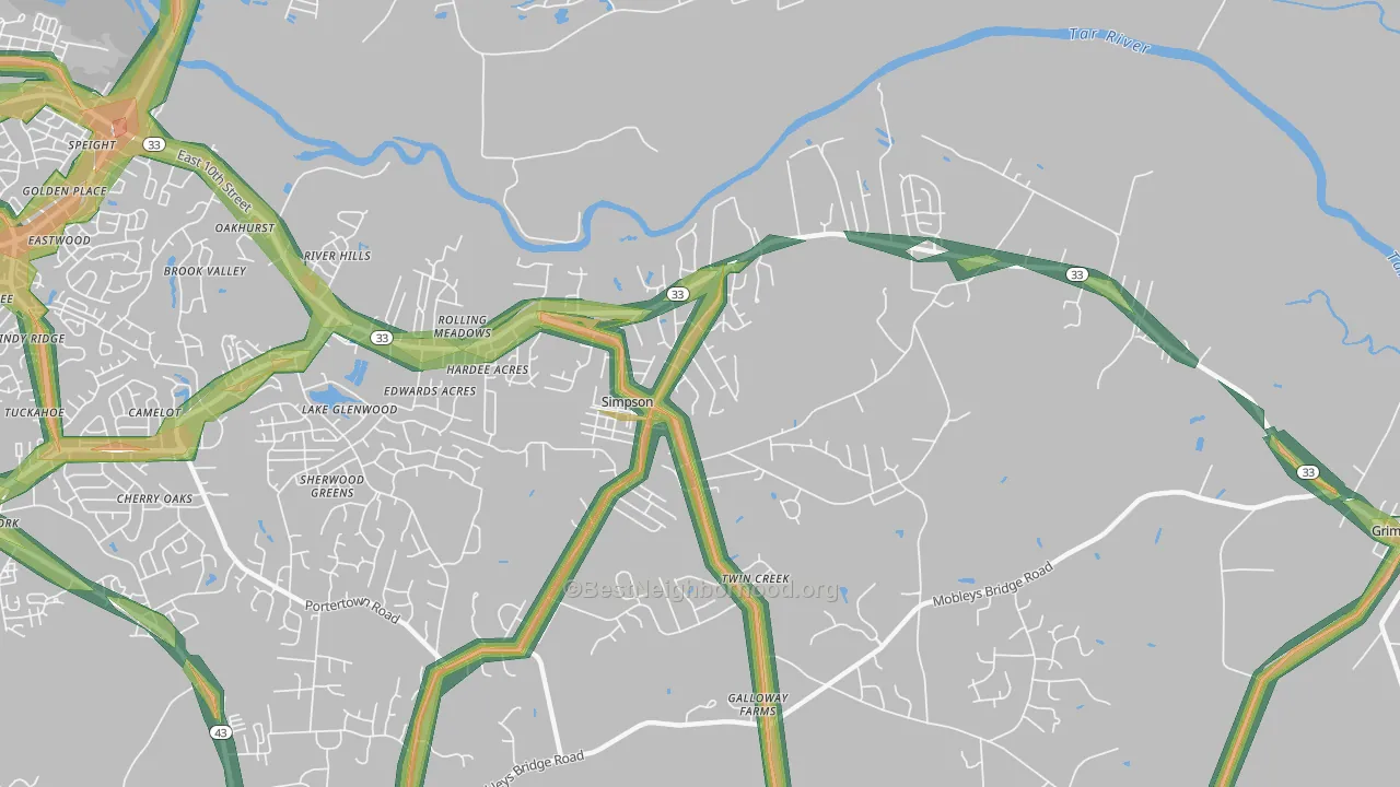 Simpson, NC Map of Noise Levels in Simpson