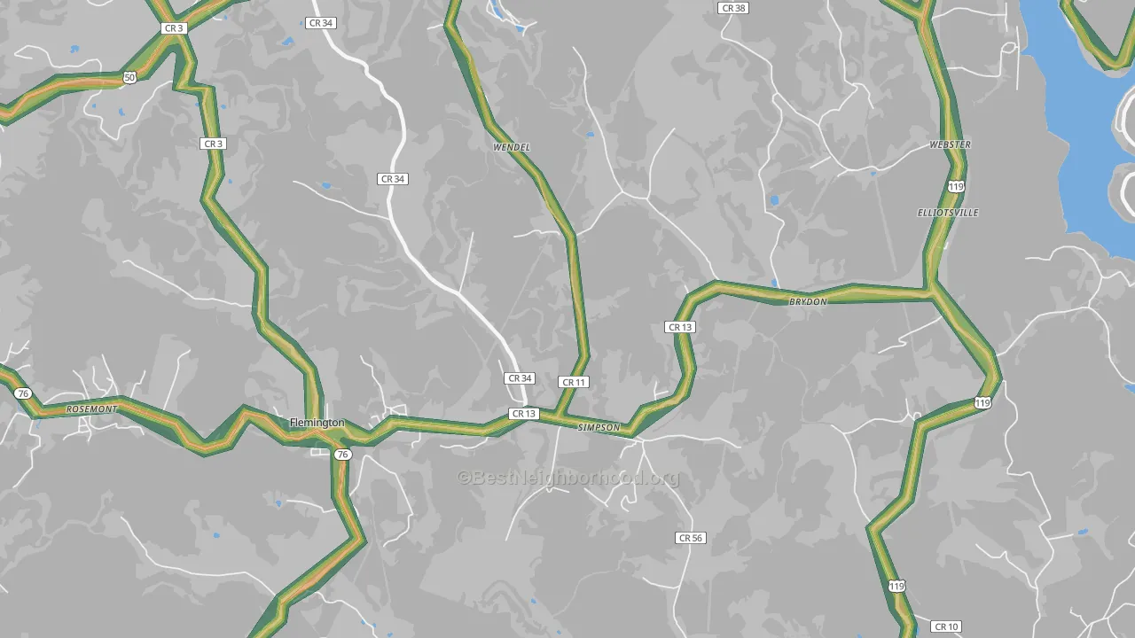 Simpson, WV Map of Noise Levels in Simpson