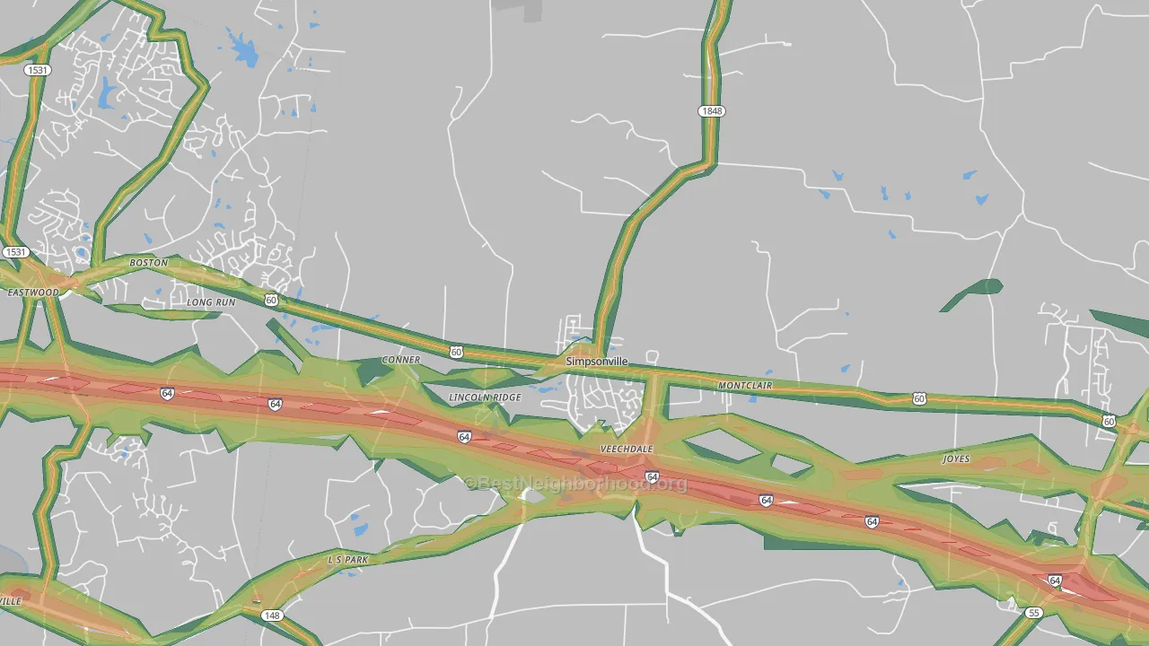 Simpsonville, KY Map of Noise Levels in Simpsonville