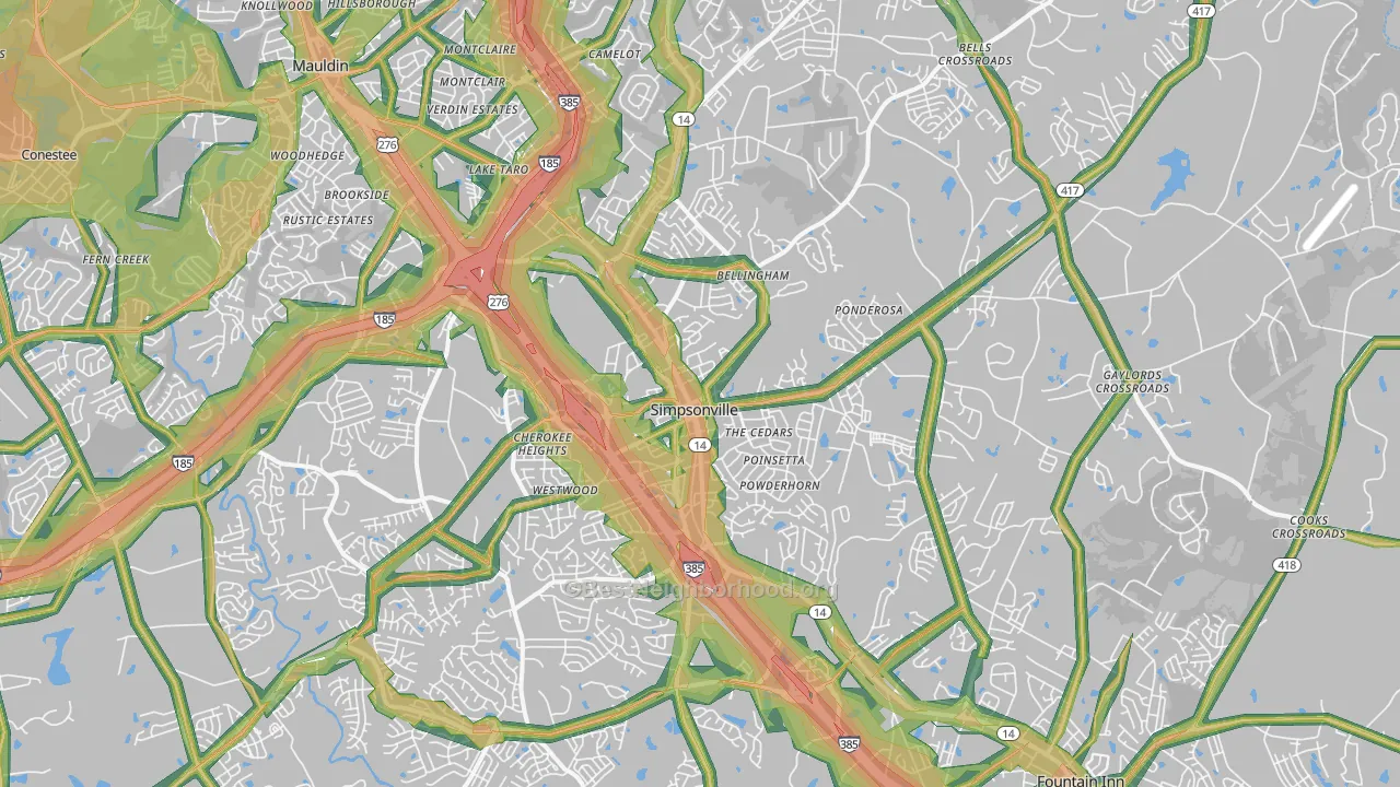 Simpsonville, SC Map of Noise Levels in Simpsonville