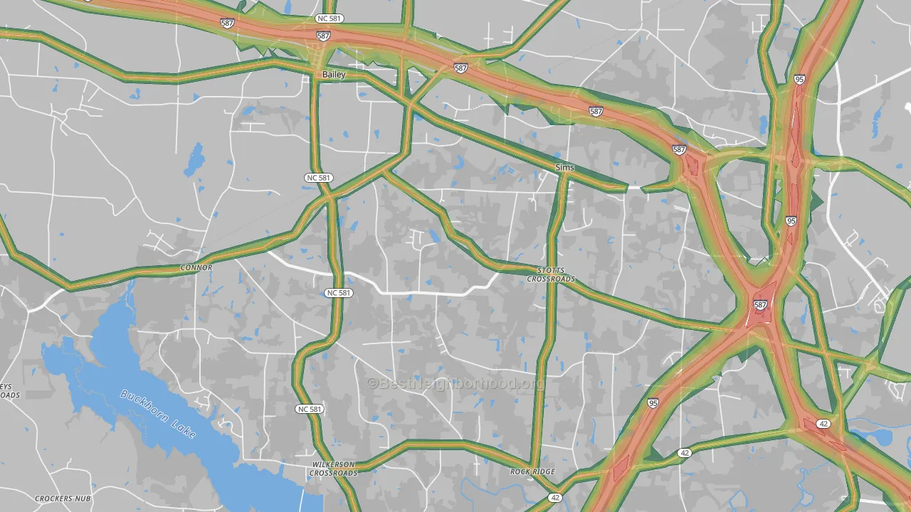 Sims, NC Map of Noise Levels in Sims
