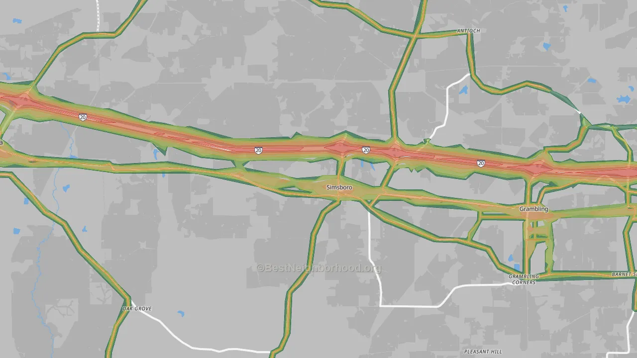 Simsboro, LA Map of Noise Levels in Simsboro