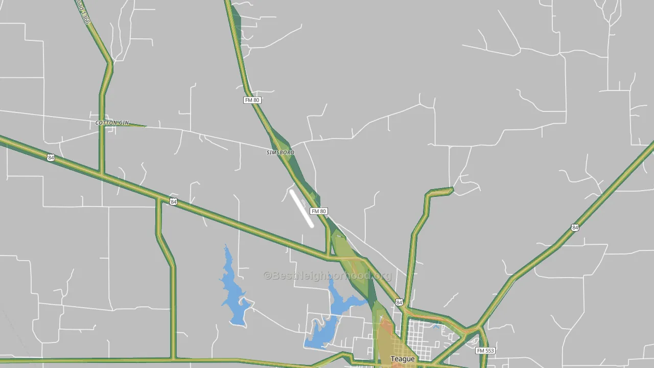 Simsboro, TX Map of Noise Levels in Simsboro