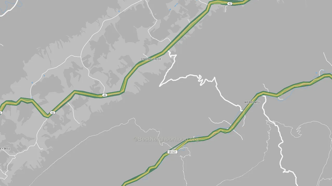 Sinking Creek, VA Map of Noise Levels in Sinking Creek