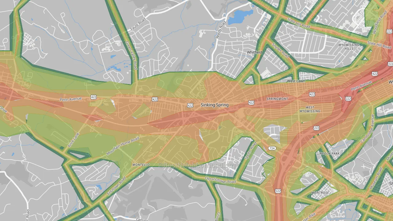 Sinking Spring, PA Map of Noise Levels in Sinking Spring