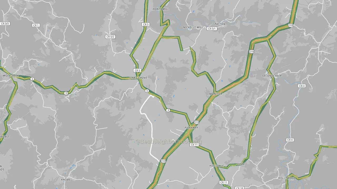 Sinks Grove, WV Map of Noise Levels in Sinks Grove