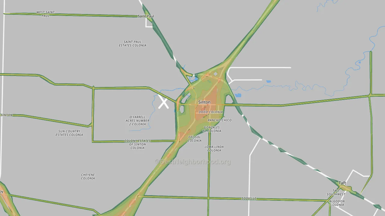 Sinton, TX Map of Noise Levels in Sinton