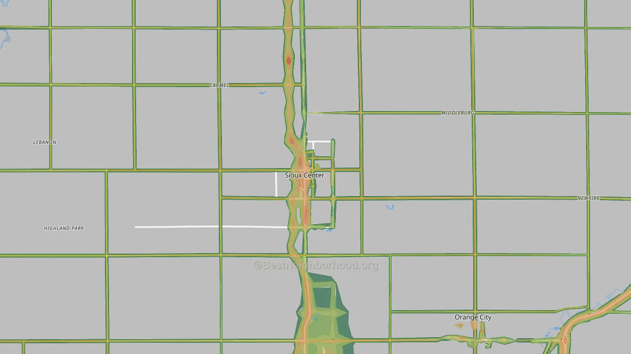 Sioux County, IA Map of Noise Levels in Sioux County