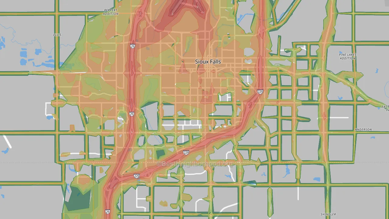Sioux Falls, SD Map of Noise Levels in Sioux Falls