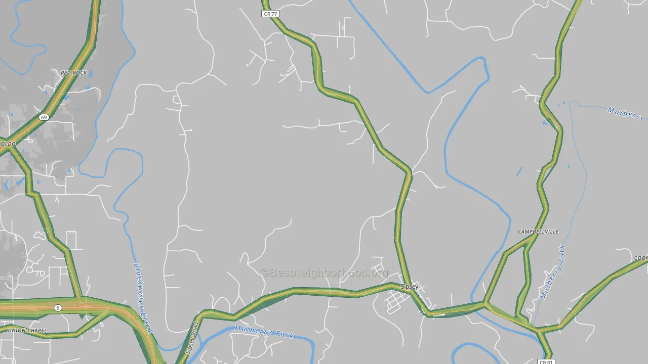 Sipsey, AL Map of Noise Levels in Sipsey