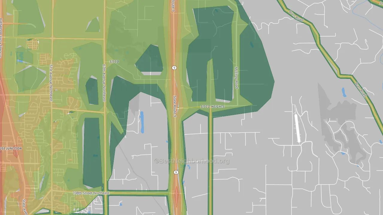 Sisco Heights, WA Map of Noise Levels in Sisco Heights