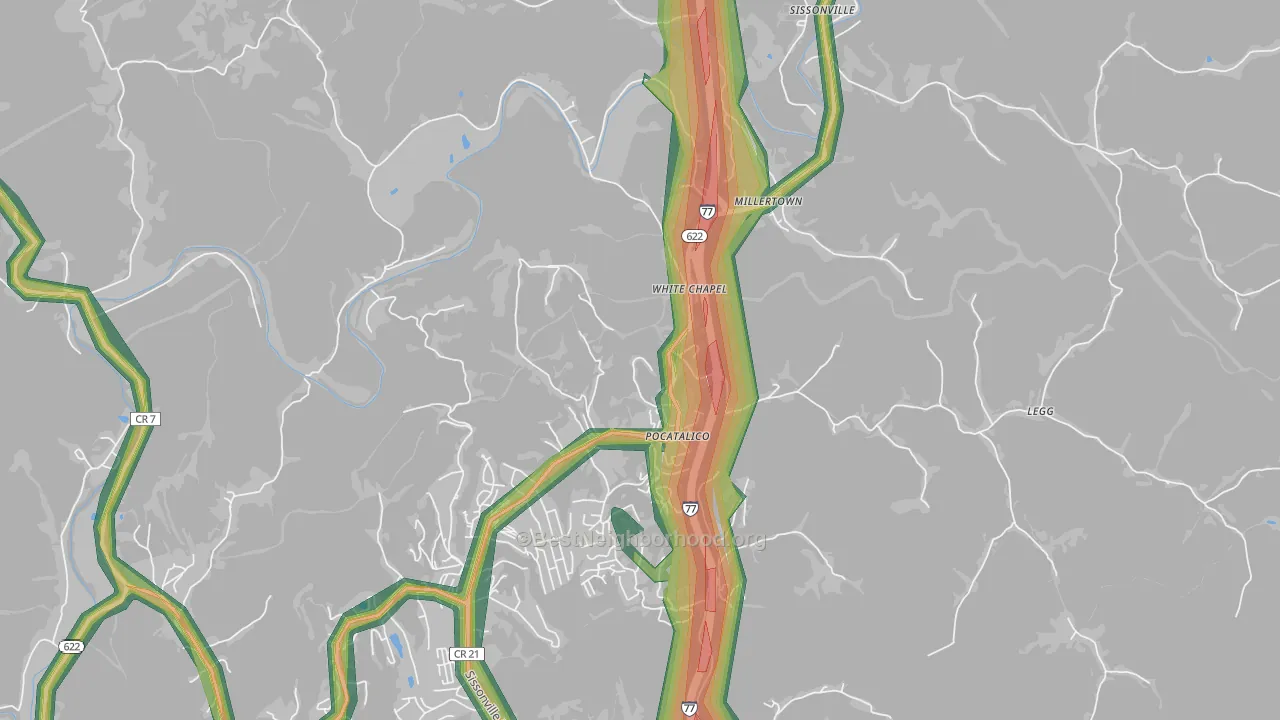 Sissonville, WV Map of Noise Levels in Sissonville