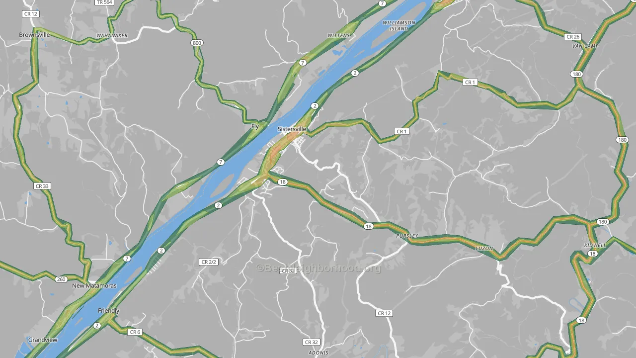 Sistersville, WV Map of Noise Levels in Sistersville