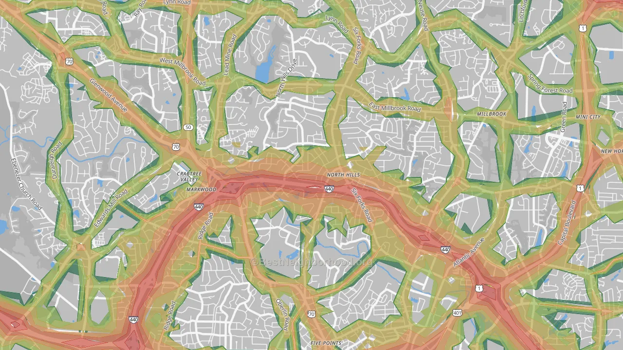 Six Forks, Raleigh, NC Map of Noise Levels in Six Forks