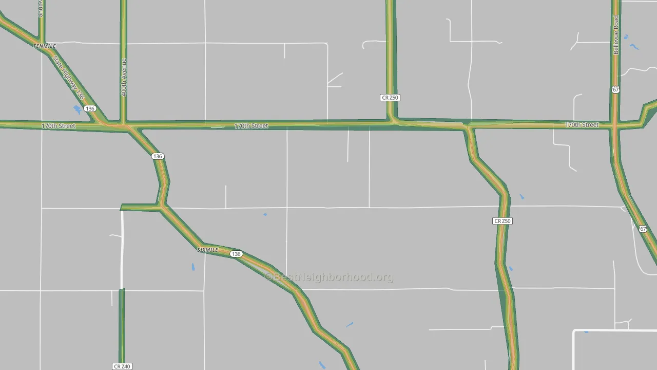 Sixmile, IA Map of Noise Levels in Sixmile