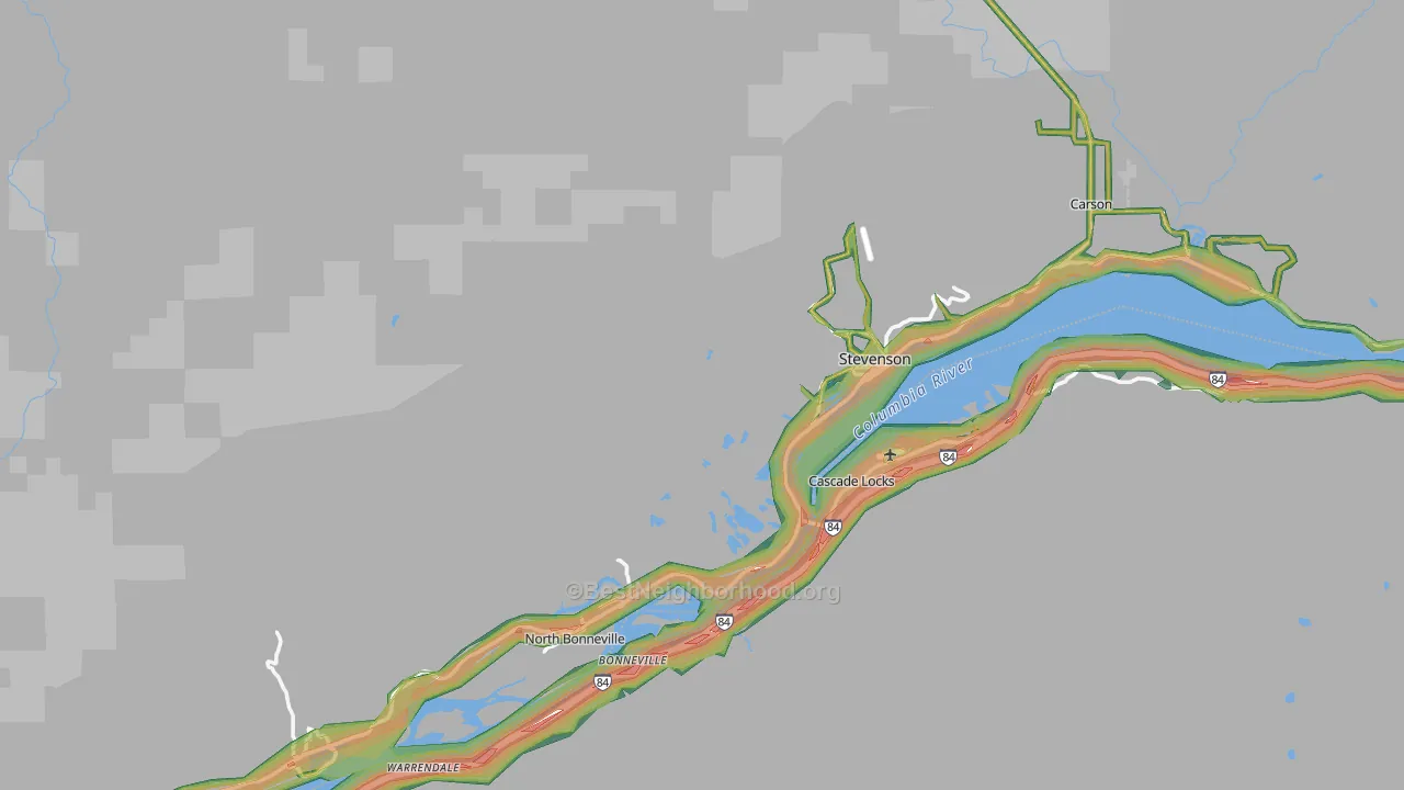 Skamania County, WA Map of Noise Levels in Skamania County