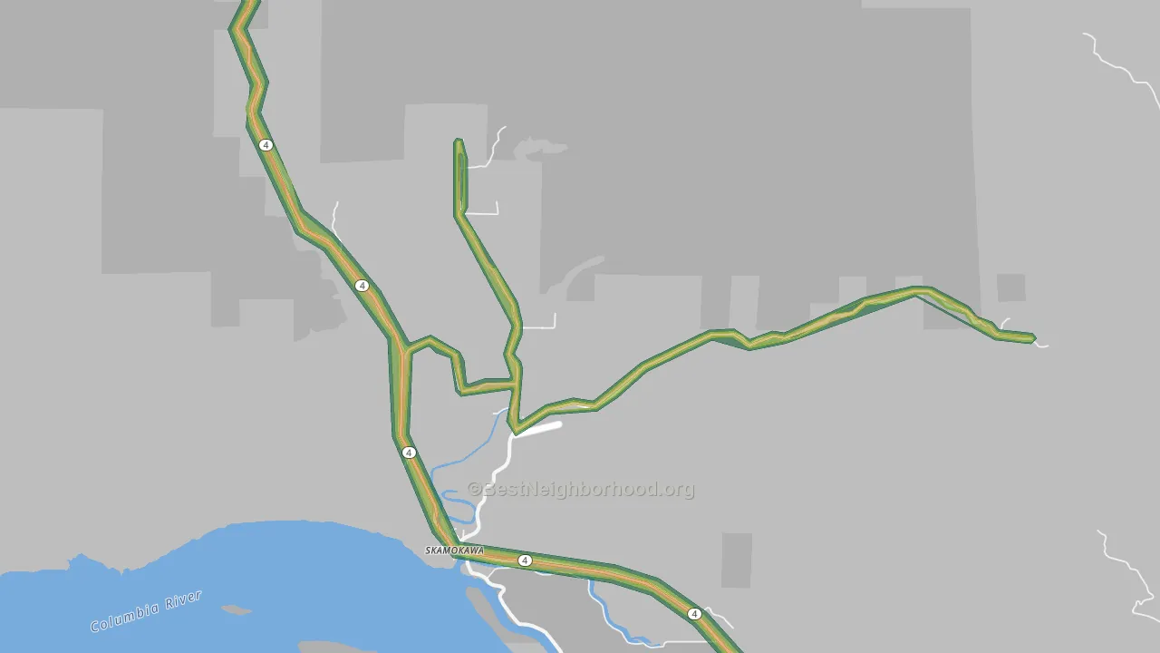 Skamokawa, WA Map of Noise Levels in Skamokawa