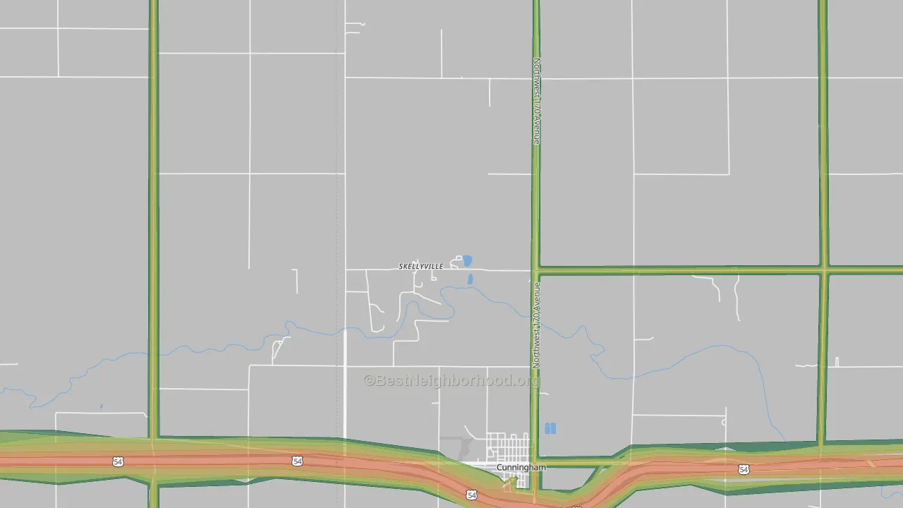 Skellyville, KS Map of Noise Levels in Skellyville