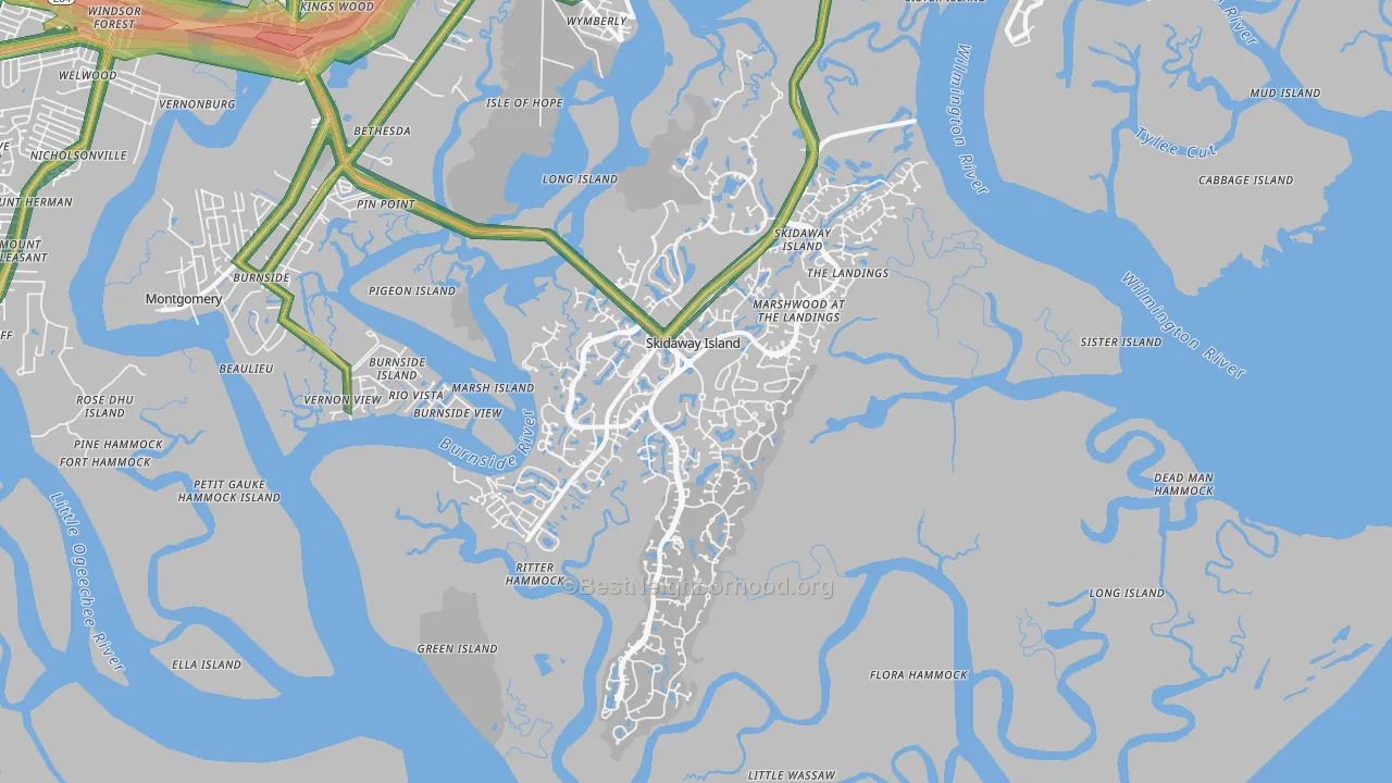 Skidaway Island, GA Map of Noise Levels in Skidaway Island