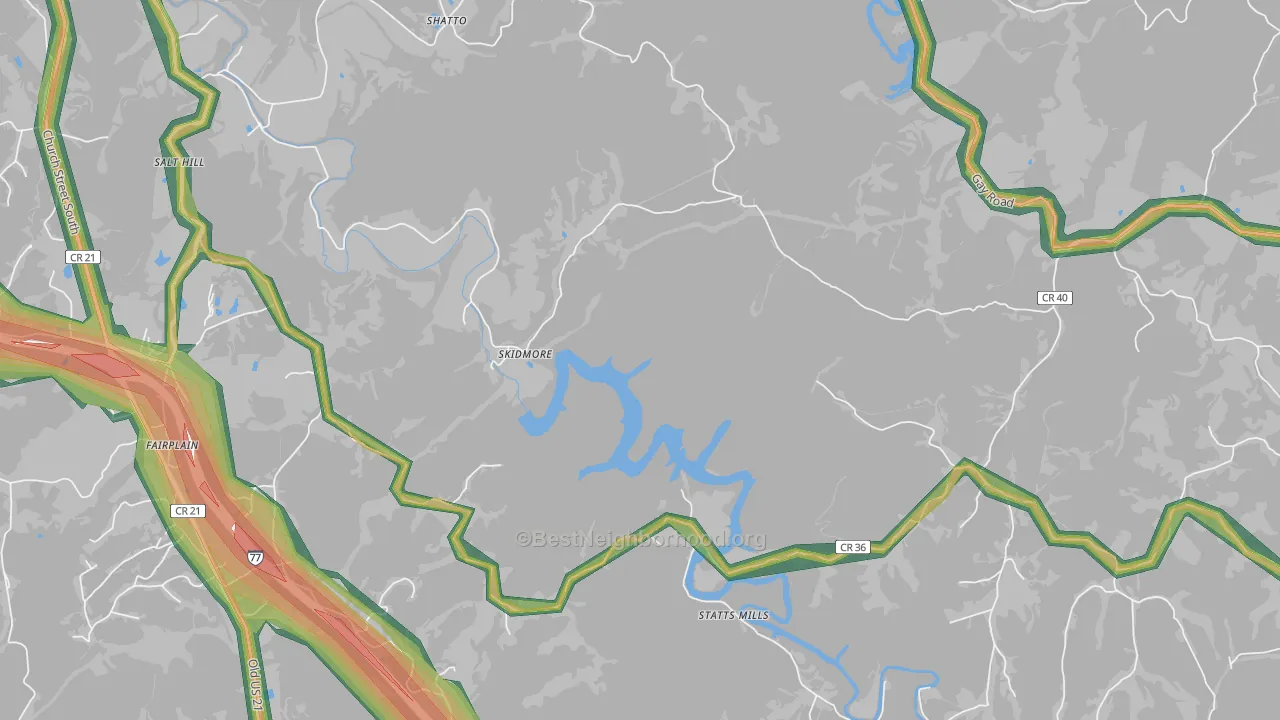 Skidmore, WV Map of Noise Levels in Skidmore