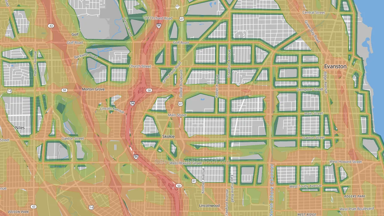 Skokie, IL Map of Noise Levels in Skokie