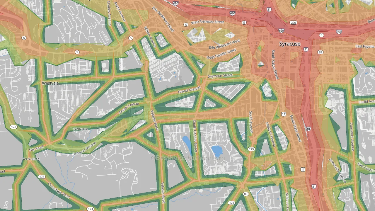 Skunk City, Syracuse, NY Map of Noise Levels in Skunk City