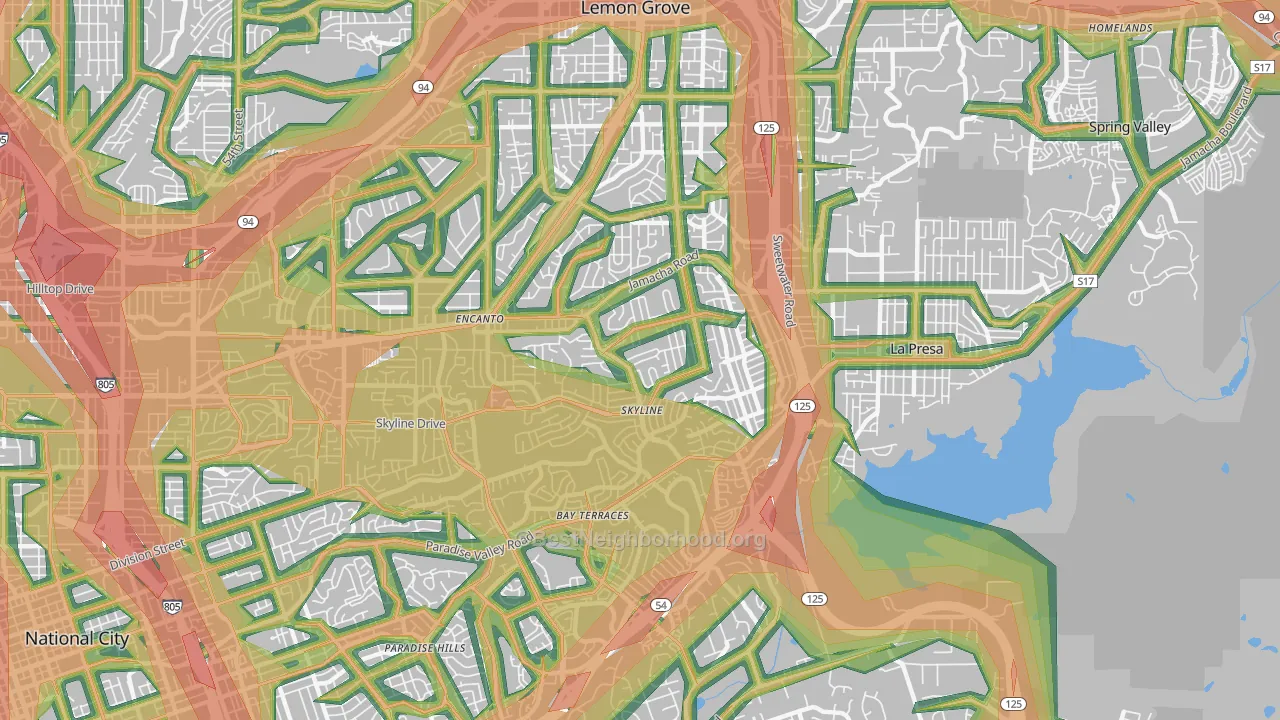 Sky Line, San Diego, CA Map of Noise Levels in Sky Line