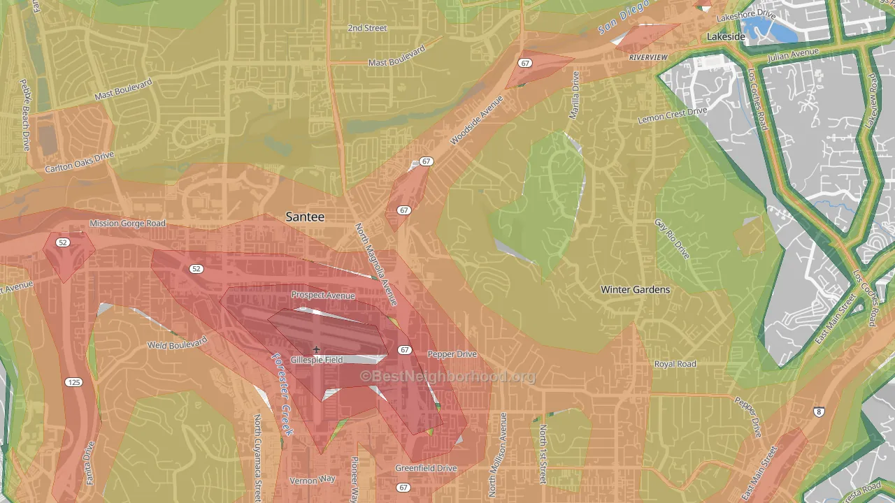 Sky Ranch, Santee, CA Map of Noise Levels in Sky Ranch