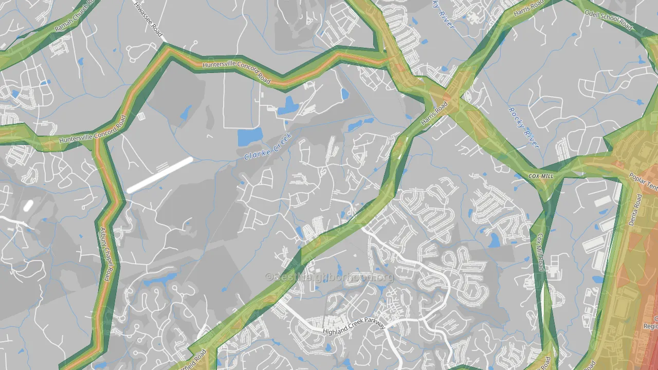 Skybrook, Huntersville, NC Map of Noise Levels in Skybrook