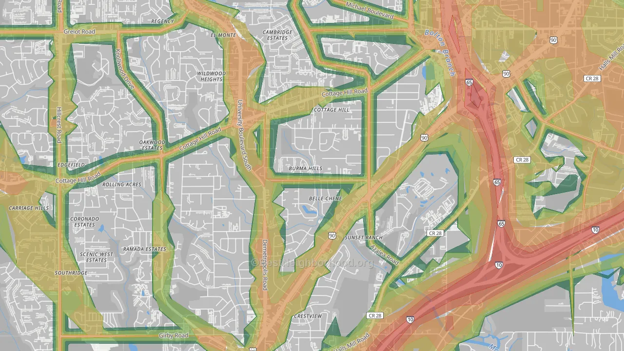 Skyland Park, Mobile, AL Map of Noise Levels in Skyland Park
