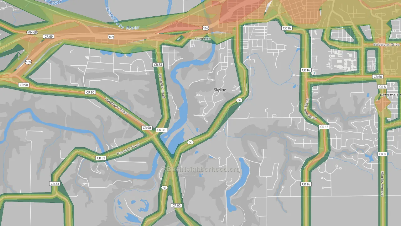 Skyline, MN Map of Noise Levels in Skyline