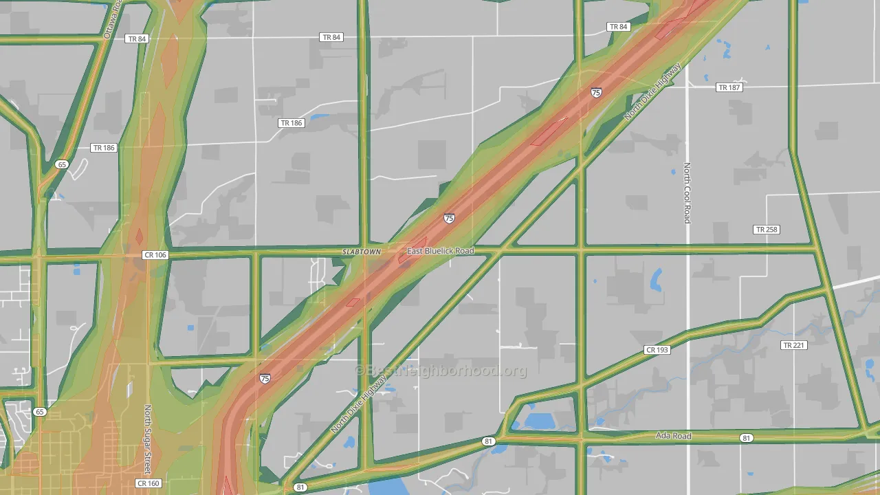 Slabtown, OH Map of Noise Levels in Slabtown