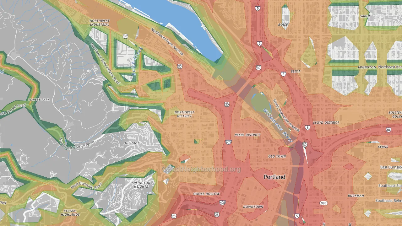 Slabtown, Portland, OR Map of Noise Levels in Slabtown