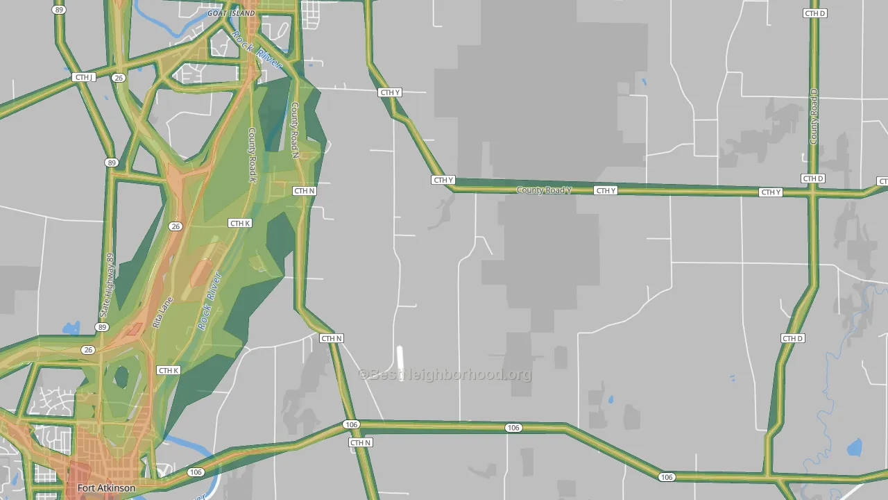 Slabtown, WI Map of Noise Levels in Slabtown